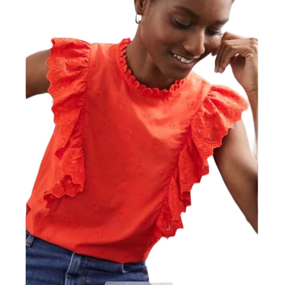 Boden Orange Nina Sleeveless Broderie Top